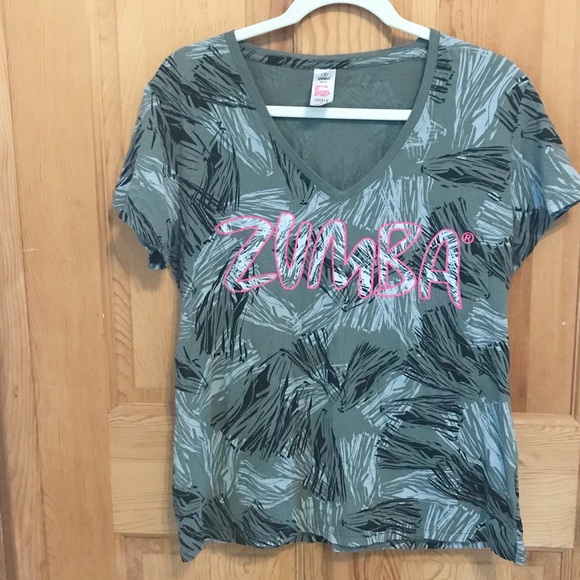 Zumba Fitness Tops - Zumba tropical print v-neck top work out